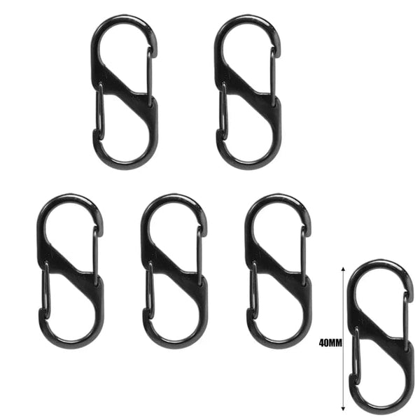 Planet Gates 5Pcs S Type Zinc Alloy Carabiner with Lock Mini Keychain Hook Anti-Theft Outdoor Camping Backpack Buckle Key-Lock Accessories