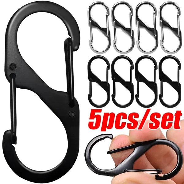 Planet Gates 5Pcs S Type Zinc Alloy Carabiner with Lock Mini Keychain Hook Anti-Theft Outdoor Camping Backpack Buckle Key-Lock Accessories