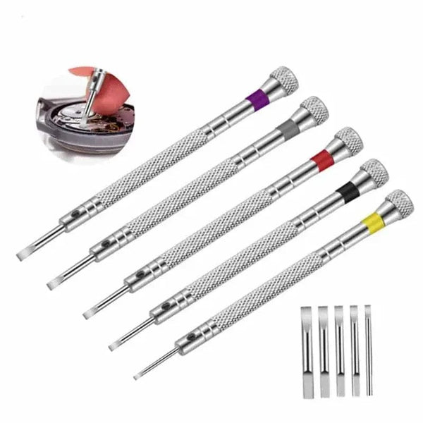 Planet Gates 5pcs/set 0.8-1.6mm Steel Screwdriver for Watch Repairing Portable Watch Tools Band Removal with Mini Link Pins Watchmaker Tools
