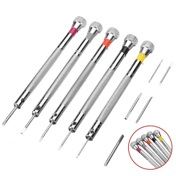 Planet Gates 5pcs/set 0.8-1.6mm Steel Screwdriver for Watch Repairing Portable Watch Tools Band Removal with Mini Link Pins Watchmaker Tools