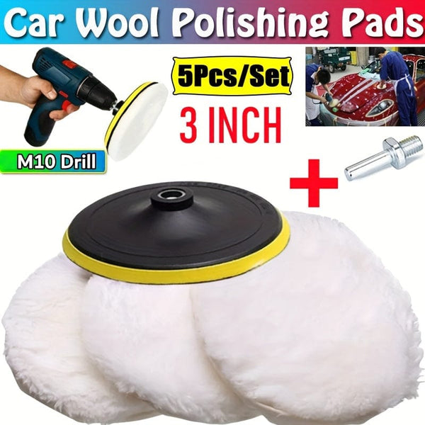 Planet Gates 5pcs/set 5pcs Car Polishing Kit - 3'' Buffing Wheel Pad, M10 Drill Connector, Waxing & Paint Care For Auto Styling