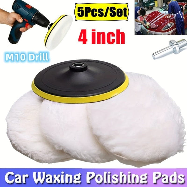 Planet Gates 5pcs/Set 5pcs/Set 10.16 Cm Car Polishing Waxing Buffing Wheel Pad Car Polisher Kit For Auto M10/M14 Drill Connector Car Paint Care Car-styling
