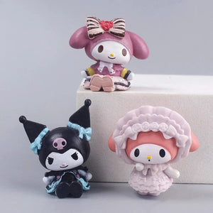 Planet Gates 5Pcs/set Mini Sanrio Figuren Doll 3cm Hello Kitty Kuromi melody Cake decoration model desktop toy car decoration