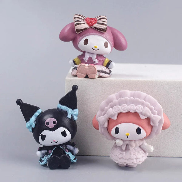 Planet Gates 5Pcs/set Mini Sanrio Figuren Doll 3cm Hello Kitty Kuromi melody Cake decoration model desktop toy car decoration