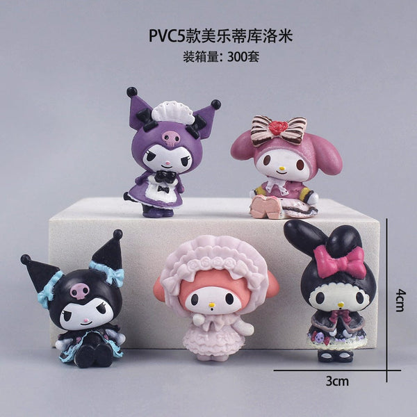 Planet Gates 5Pcs/set Mini Sanrio Figuren Doll 3cm Hello Kitty Kuromi melody Cake decoration model desktop toy car decoration