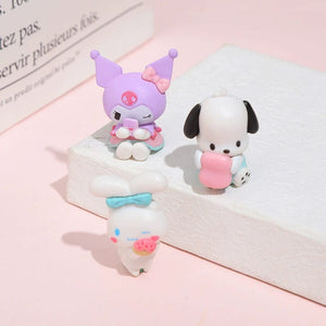 Planet Gates 5Pcs/set Mini Sanrio Figuren Doll 3cm Hello Kitty Kuromi melody Cake decoration model desktop toy car decoration