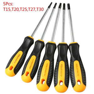 Planet Gates 5Pcs T15-T30 CR-V Security Hole Torx Screwdriver Combination Set Magnetic Screw Driver Bit T5-t30 Kit For Telephone Computer Repair Hand Tool