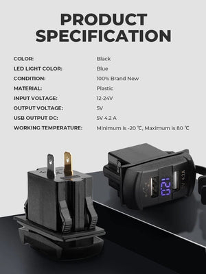 Planet Gates 5V 4.2A / CHINA 5V 4.2A LED Car Charger Dual USB Switch For Can-AM Maverick X3 Compatible with Polaris RZR 1000 800 900 Ranger for Boat UTV ATV