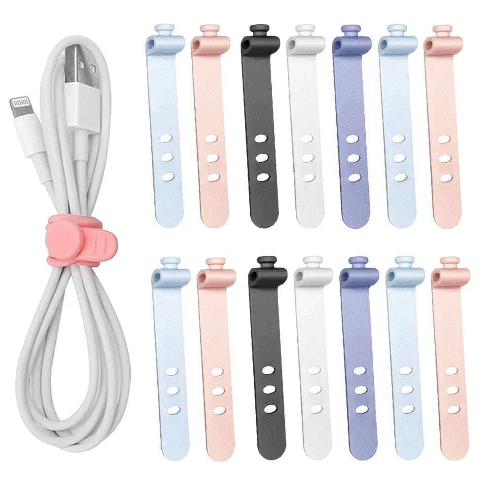 Planet Gates 5X pink Phone Cable Organizer Earphone Clip Charger Cord Management 3 Hole Line Storge Holder Clips Data Line Bobbin Winder Straps