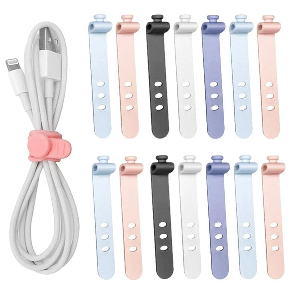 Planet Gates 5X pink Phone Cable Organizer Earphone Clip Charger Cord Management 3 Hole Line Storge Holder Clips Data Line Bobbin Winder Straps