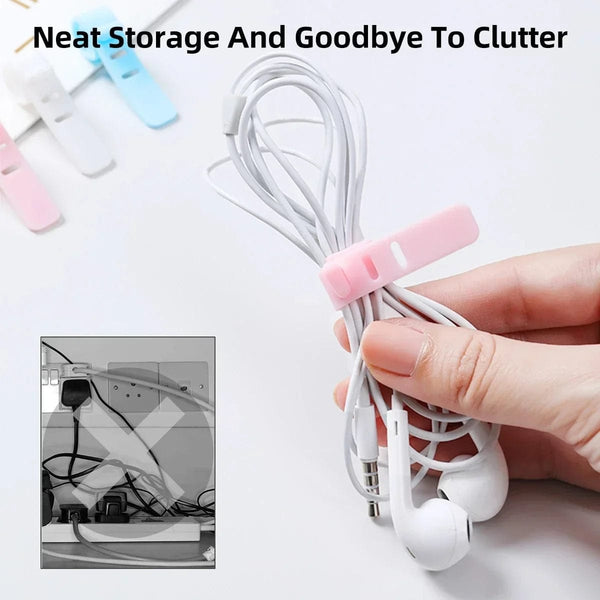 Planet Gates 5X pink Phone Cable Organizer Earphone Clip Charger Cord Management 3 Hole Line Storge Holder Clips Data Line Bobbin Winder Straps