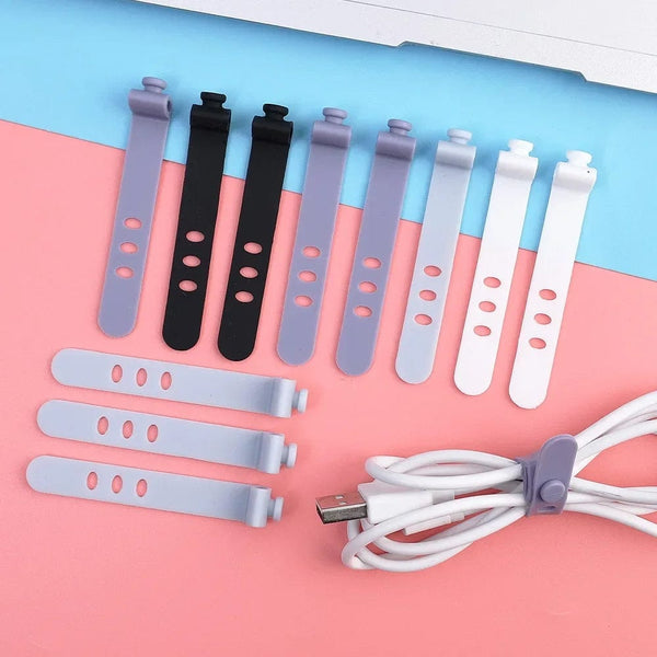 Planet Gates 5X pink Phone Cable Organizer Earphone Clip Charger Cord Management 3 Hole Line Storge Holder Clips Data Line Bobbin Winder Straps