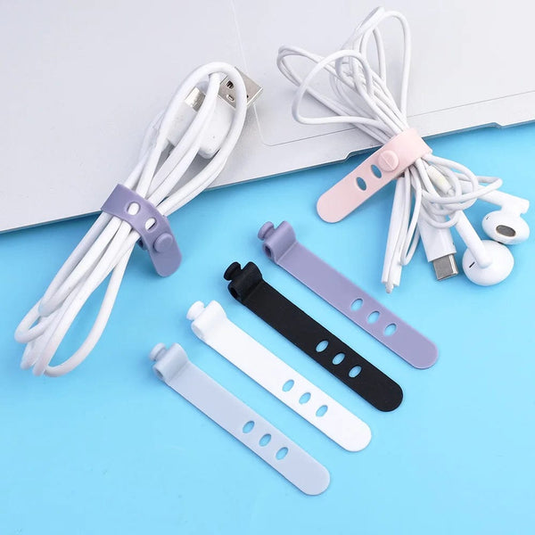 Planet Gates 5X pink Phone Cable Organizer Earphone Clip Charger Cord Management 3 Hole Line Storge Holder Clips Data Line Bobbin Winder Straps