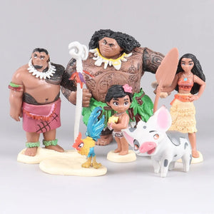 Planet Gates 6/10Pcs Set Disney Movie Moana Figure Dolls Set Demigod Maui Moana Waialiki Heihei Action Figure Model Kids birthday Gift