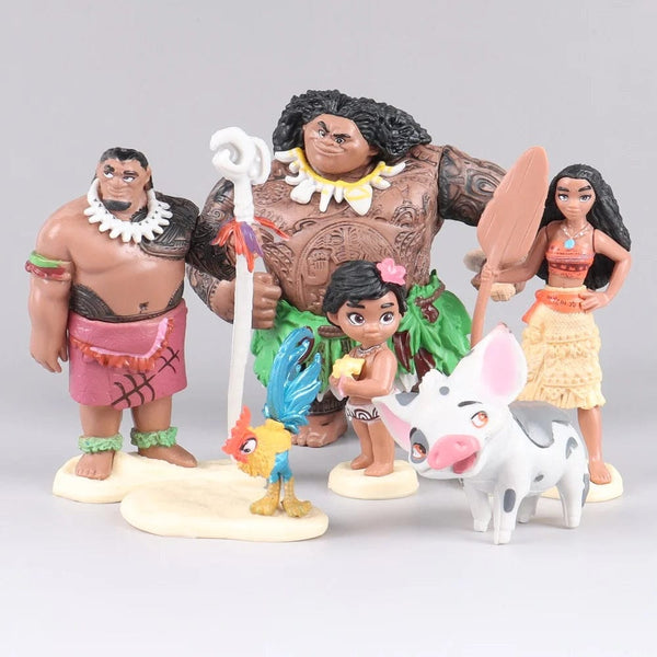 Planet Gates 6/10Pcs Set Disney Movie Moana Figure Dolls Set Demigod Maui Moana Waialiki Heihei Action Figure Model Kids birthday Gift