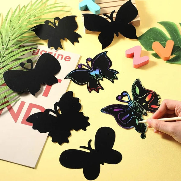 Planet Gates 6/12Pcs Set Magic Scratch Art Butterfly Scratch Drawing Paper Bookmarks Kids Painting Book Creative Card Sticker Educational Toy