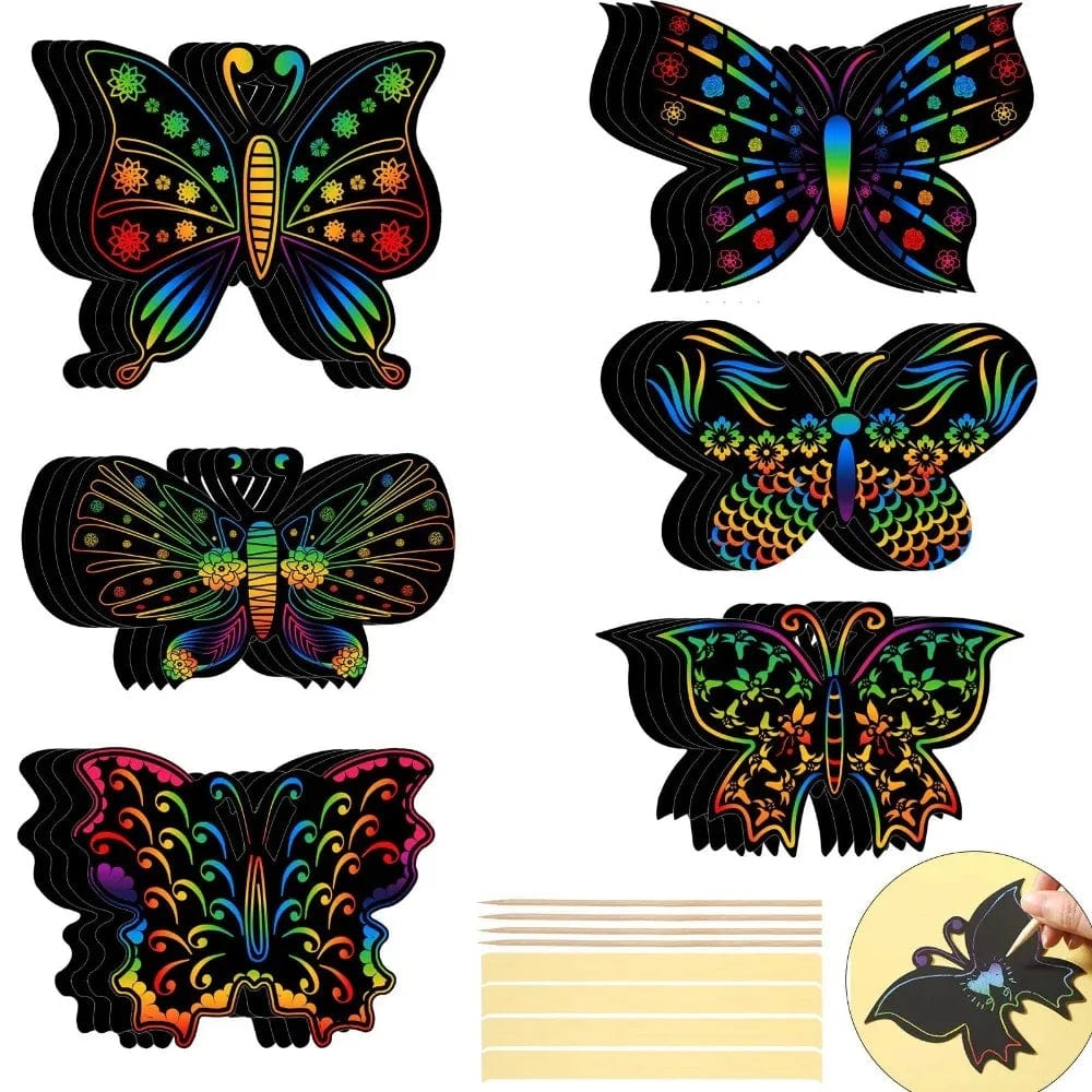 Planet Gates 6/12Pcs Set Magic Scratch Art Butterfly Scratch Drawing Paper Bookmarks Kids Painting Book Creative Card Sticker Educational Toy