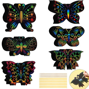Planet Gates 6/12Pcs Set Magic Scratch Art Butterfly Scratch Drawing Paper Bookmarks Kids Painting Book Creative Card Sticker Educational Toy