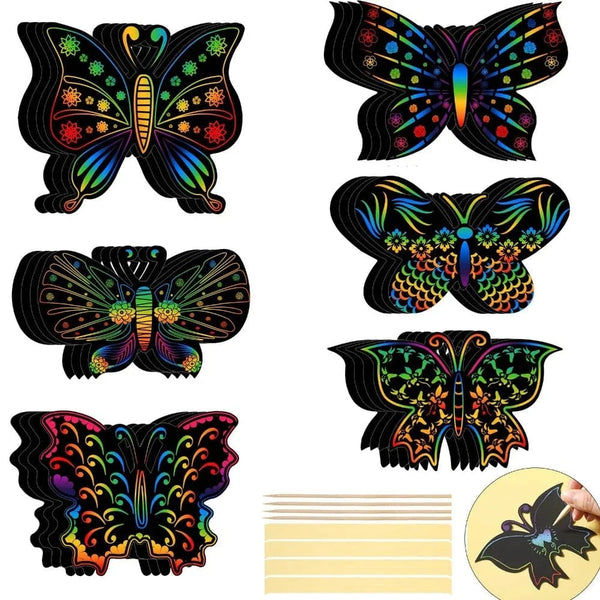 Planet Gates 6/12Pcs Set Magic Scratch Art Butterfly Scratch Drawing Paper Bookmarks Kids Painting Book Creative Card Sticker Educational Toy