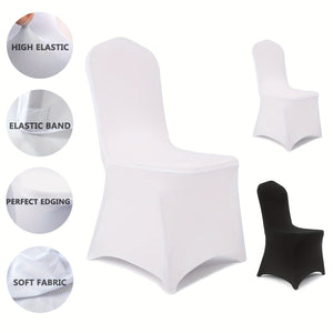 Planet Gates 6/12pcs Spandex Restaurant Banquet Chair Cover Suitable For Living Room And Dining Room Universal Elastic Chair Slipcover Chair Protector Suitable For Weddings, Banquets, Birthdays, And Parties (White, Black)