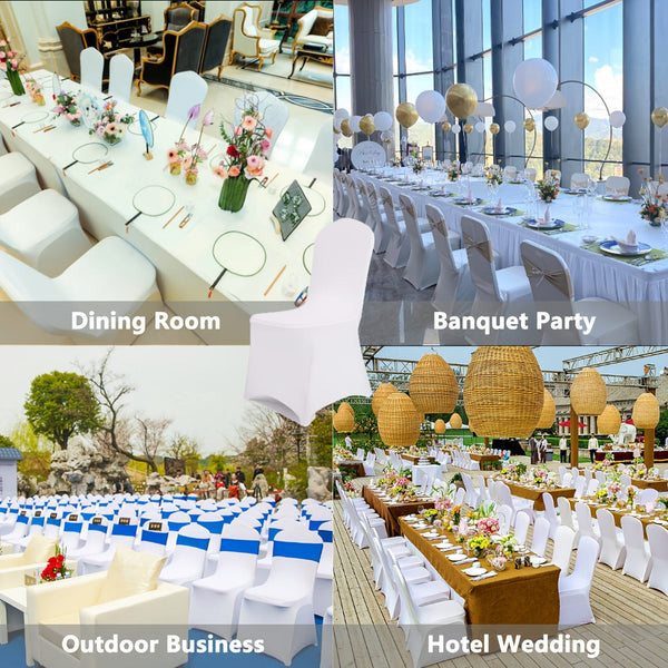 Planet Gates 6/12pcs Spandex Restaurant Banquet Chair Cover Suitable For Living Room And Dining Room Universal Elastic Chair Slipcover Chair Protector Suitable For Weddings, Banquets, Birthdays, And Parties (White, Black)