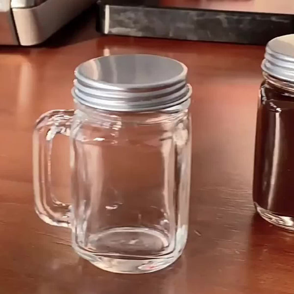 Planet Gates 6 / 35ml 6Pcs Jar, Multipurpose Mini Mason Jar With Lid And Handle, Portable Glass Liquid Storage Cup, For Coffee, Milk, Ginger Shot, Honey, Whisky, Lemon Juice, For Office, Bar, Party And Travel, 1Ounce, Kitchen Organizers