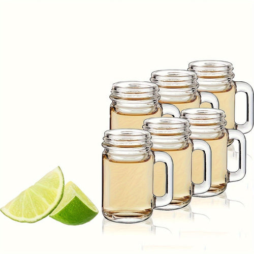 Planet Gates 6 / 35ml 6Pcs Jar, Multipurpose Mini Mason Jar With Lid And Handle, Portable Glass Liquid Storage Cup, For Coffee, Milk, Ginger Shot, Honey, Whisky, Lemon Juice, For Office, Bar, Party And Travel, 1Ounce, Kitchen Organizers