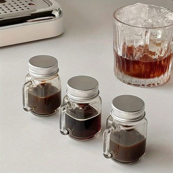 Planet Gates 6 / 35ml 6Pcs Jar, Multipurpose Mini Mason Jar With Lid And Handle, Portable Glass Liquid Storage Cup, For Coffee, Milk, Ginger Shot, Honey, Whisky, Lemon Juice, For Office, Bar, Party And Travel, 1Ounce, Kitchen Organizers