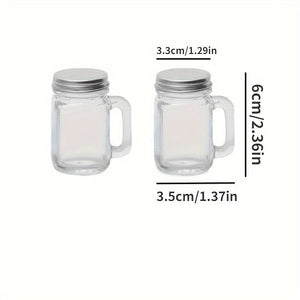Planet Gates 6 / 35ml 6Pcs Jar, Multipurpose Mini Mason Jar With Lid And Handle, Portable Glass Liquid Storage Cup, For Coffee, Milk, Ginger Shot, Honey, Whisky, Lemon Juice, For Office, Bar, Party And Travel, 1Ounce, Kitchen Organizers