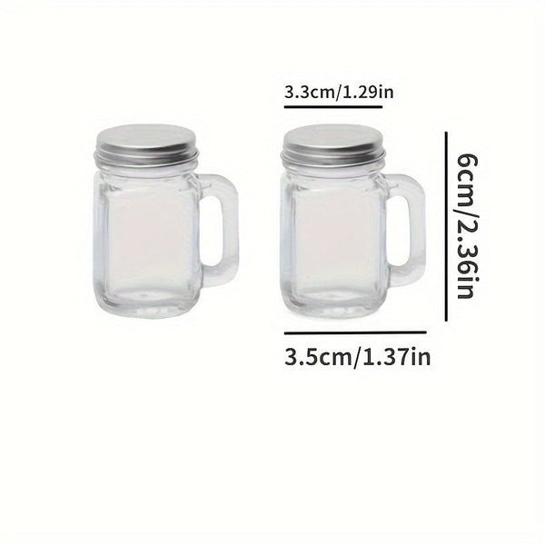 Planet Gates 6 / 35ml 6Pcs Jar, Multipurpose Mini Mason Jar With Lid And Handle, Portable Glass Liquid Storage Cup, For Coffee, Milk, Ginger Shot, Honey, Whisky, Lemon Juice, For Office, Bar, Party And Travel, 1Ounce, Kitchen Organizers