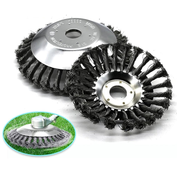 Planet Gates 6/8 Inch Upgrade Weed Brush Cutter Head Lawn Mower Universal Grass Trimmer Head Steel Wire Wheel Brush Disc Garden Trimmer Heads