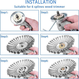Planet Gates 6/8 Inch Upgrade Weed Brush Cutter Head Lawn Mower Universal Grass Trimmer Head Steel Wire Wheel Brush Disc Garden Trimmer Heads