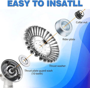 Planet Gates 6/8 Inch Upgrade Weed Brush Cutter Head Lawn Mower Universal Grass Trimmer Head Steel Wire Wheel Brush Disc Garden Trimmer Heads