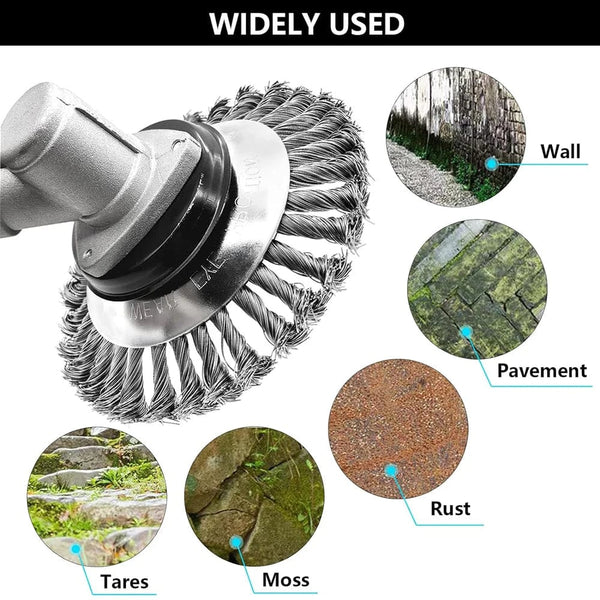 Planet Gates 6/8 Inch Upgrade Weed Brush Cutter Head Lawn Mower Universal Grass Trimmer Head Steel Wire Wheel Brush Disc Garden Trimmer Heads