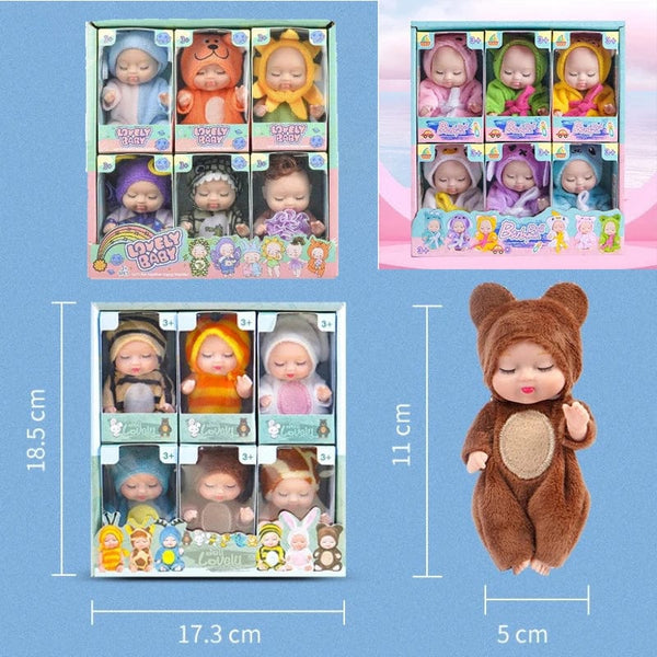 Planet Gates 6/8Pcs Set Sleeping Mini Baby Dolls Reborn Lifelike Cute Adorable Dolls With Butterfly Crocodile Sunflower Outfits Playset Giftb
