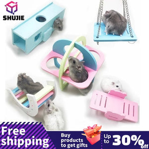 Planet Gates 6-A Pet Hamster Toys Wooden Rainbow Bridge Seesaw Swing Toys Small Animal Activity Climb Toy DIY Hamster Cage Accessories