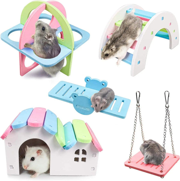 Planet Gates 6-A Pet Hamster Toys Wooden Rainbow Bridge Seesaw Swing Toys Small Animal Activity Climb Toy DIY Hamster Cage Accessories