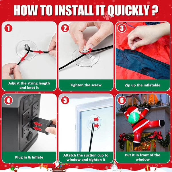 Planet Gates 6 FT Tall Christmas Inflatable Hanging Santa Santa with Gift Bag Decorations Blow Up Climbing Santa with LED Lights Outdoor Toys