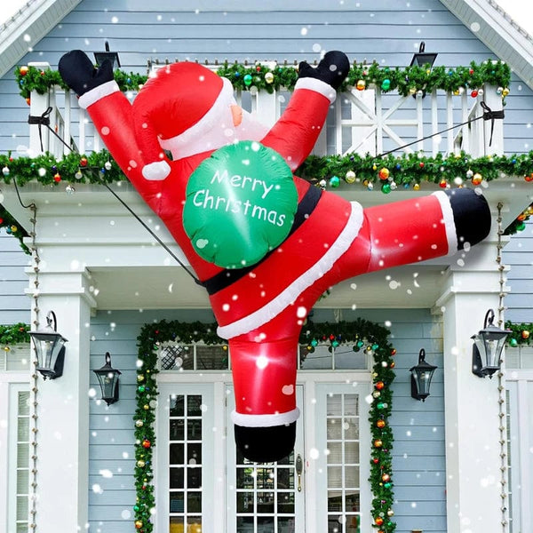 Planet Gates 6 FT Tall Christmas Inflatable Hanging Santa Santa with Gift Bag Decorations Blow Up Climbing Santa with LED Lights Outdoor Toys