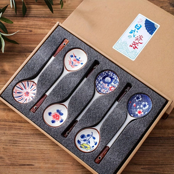 Planet Gates 6 Gift Boxes 4/6pcs Ceramic Spoons Set, Ceramic Soup Spoon, Creative Milk Spoon, Ramen Spoon, Stirring Spoon, Dishwasher Safe, Spring Festival Gifts For Parents, Family, Friends, Grandparents, Valentine's Day Gifts, Tableware Accessories