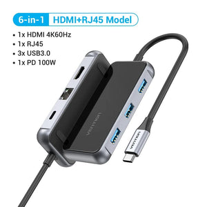 Planet Gates 6-in-1 HDMI RJ45 / CHINA Vention USB C HUB Type C to USB 3.0 Dock Station USB C HDMI RJ45 4K for MacBook Pro Air Accessories Type C 3.1 Splitter USB HUB
