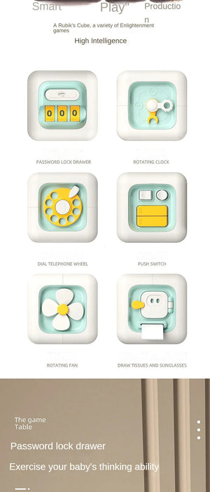 Planet Gates 6 in 1 Montessori Educational Toys Sensory Busy Board Baby Practice Skills Drawer Cube Fidget Educational Toys for Girl Boy