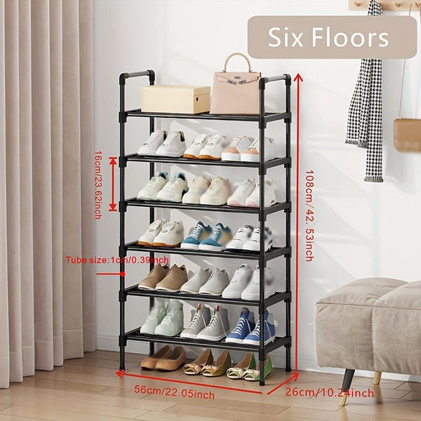 Planet Gates 6 Layers Long 56CM 1pc Multi-Layer Shoe Rack, Shoe Storage Rack, Single Row Free Standing Shoe Rack, Stackable Shoe Partition, Black Shoe Rack, Suitable For Porch, Closet, Bedroom, Corridor, Terrace