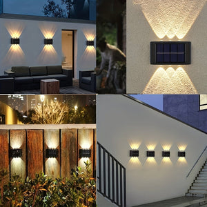 Planet Gates 6 LED Solar Powered Up Wall Lamps, 2-piece Outdoor Wall Lamps Suitable For Home Use, Small External Lamps Waterproof Nordic Style Lighting Decoration Suitable For Home Garden Porch (white/warm White)