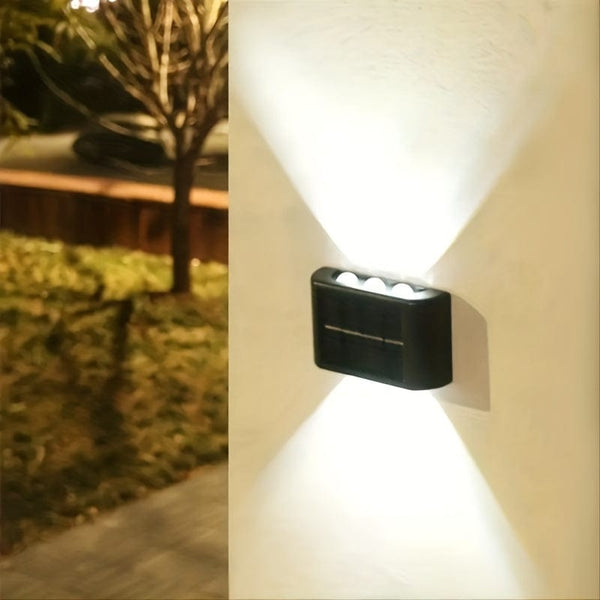 Planet Gates 6 LED Solar Powered Up Wall Lamps, 2-piece Outdoor Wall Lamps Suitable For Home Use, Small External Lamps Waterproof Nordic Style Lighting Decoration Suitable For Home Garden Porch (white/warm White)