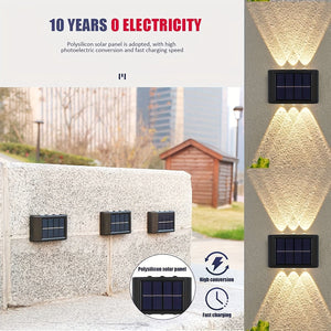 Planet Gates 6 LED Solar Powered Up Wall Lamps, 2-piece Outdoor Wall Lamps Suitable For Home Use, Small External Lamps Waterproof Nordic Style Lighting Decoration Suitable For Home Garden Porch (white/warm White)