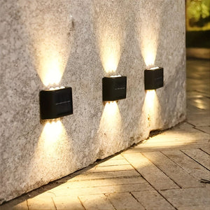 Planet Gates 6 LED Solar Powered Up Wall Lamps, 2-piece Outdoor Wall Lamps Suitable For Home Use, Small External Lamps Waterproof Nordic Style Lighting Decoration Suitable For Home Garden Porch (white/warm White)