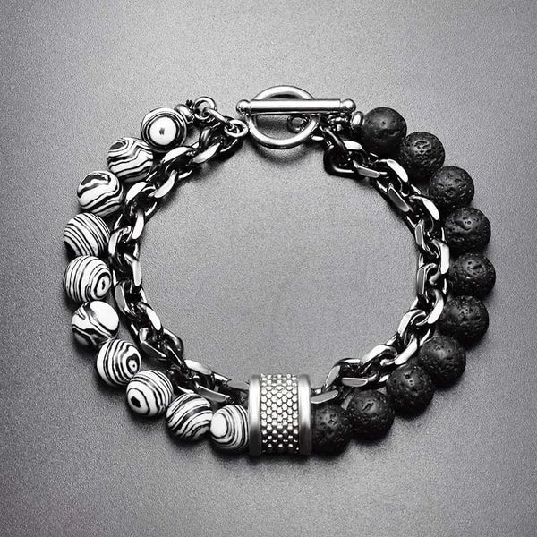 Planet Gates 6 New 2020 Men's Tiger Eye Stone Beaded Bracelet Stainless Steel Gunmetal Link Chain Yoga Bracelet Male Jewelry Dropshipping