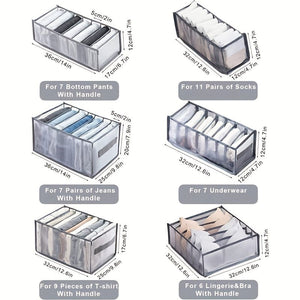 Planet Gates 6 Pack 6pcs Wardrobe Clothes Organizer For Jeans, Upgraded Drawer Organizers For Clothing With Handle, Foldable Drawer Organizers For Family (Shirt+Jeans+T-Shirt+Bra+Underwear+Socks, Gray)