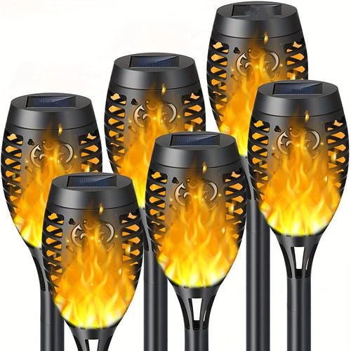 Planet Gates 6 Packs Of Warm Colors 6pcs Waterproof Solar Outdoor Flame Torch Lights, LED Torches With Flickering Flames, Halloween Decorations Lights Outdoor, For Christmas Halloween Garden Yard Patio, Auto On/Off